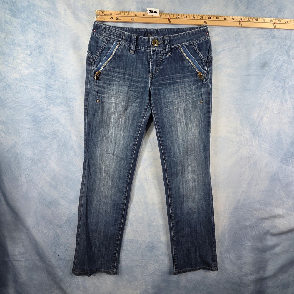 Armani Exchange Womens Low Rise Skinny Jeans Blue Zipper Moto Denim Size 0